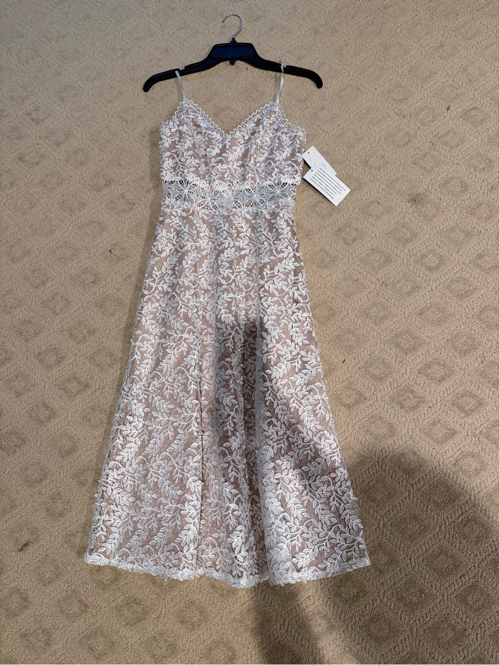 Aidan Mattox Blush and White Lace A-Line Slip Dress